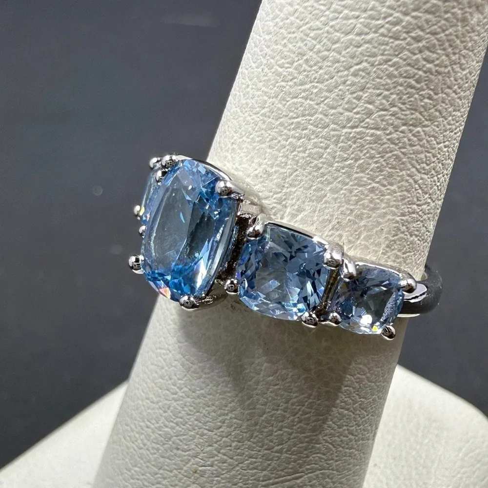 Bomb Party I'm Speechless Size 6 Ring Aquamarine CZ RBP6660 Rhodium Plated
